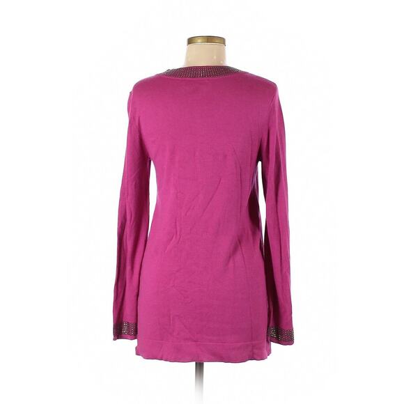 Dana Buchman Knit Sweater Blouse Size 1X Womens Dark Pink Rhinestone Tunic Top - Picture 2 of 12